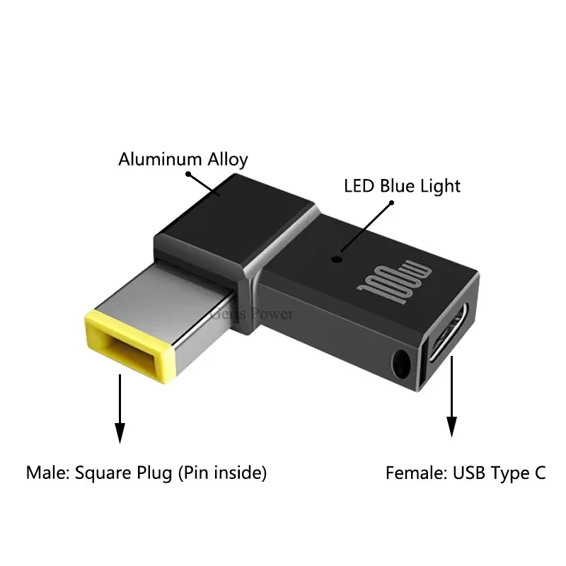 PD 100W USB Type C Female to DC Male Adapter for Lenovo ThinkPad USB-C Fast Charging Cable Converter Square PD Plug