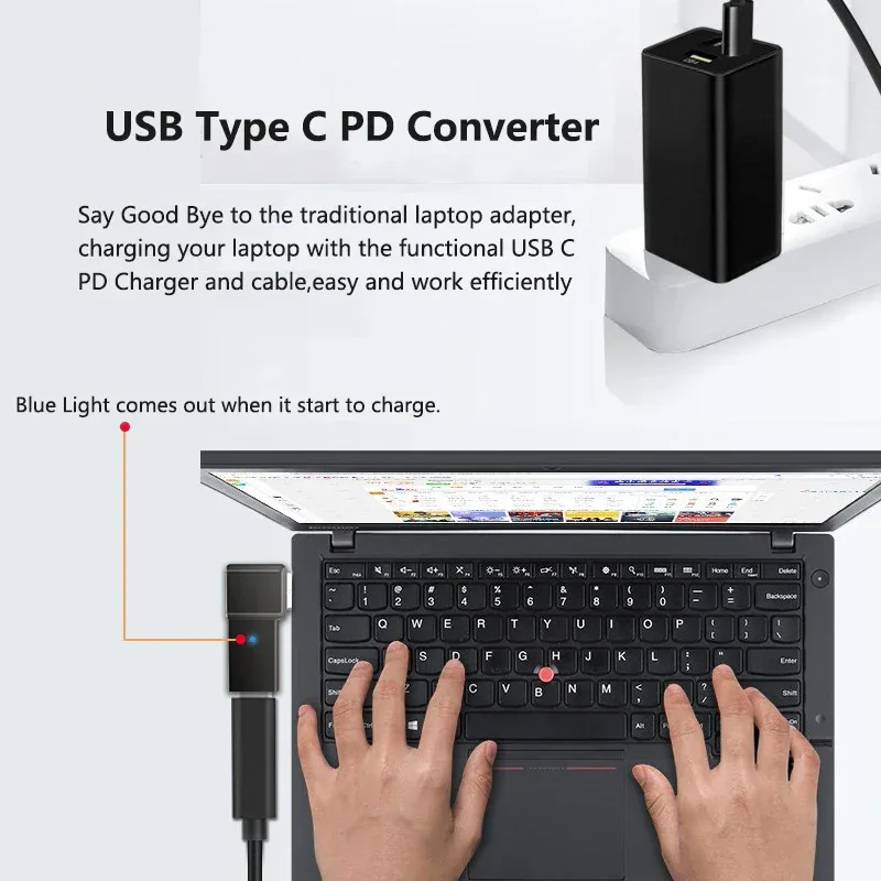 PD 100W USB Type C Female to DC Male Adapter for Lenovo ThinkPad USB-C Fast Charging Cable Converter Square PD Plug