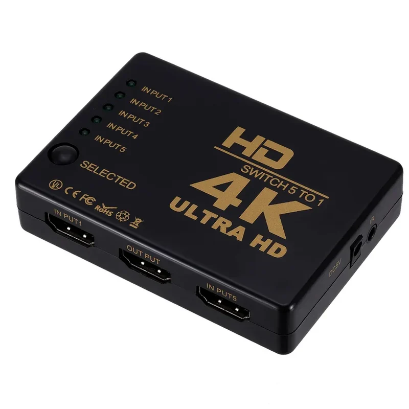 HDMI-compatible Switcher 1x5 Port 5 in 1 out HD 4K*2K Switch Selector Splitter Hub With IR Remote 3D for PS3 Xbox 360 HDTV