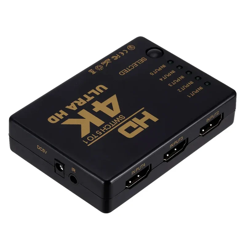HDMI-compatible Switcher 1x5 Port 5 in 1 out HD 4K*2K Switch Selector Splitter Hub With IR Remote 3D for PS3 Xbox 360 HDTV
