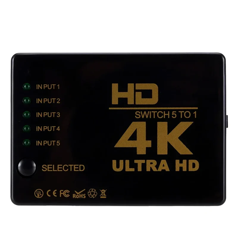 HDMI-compatible Switcher 1x5 Port 5 in 1 out HD 4K*2K Switch Selector Splitter Hub With IR Remote 3D for PS3 Xbox 360 HDTV