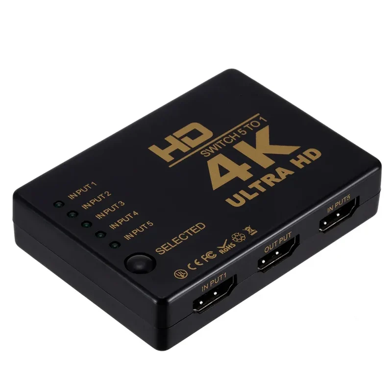 HDMI-compatible Switcher 1x5 Port 5 in 1 out HD 4K*2K Switch Selector Splitter Hub With IR Remote 3D for PS3 Xbox 360 HDTV