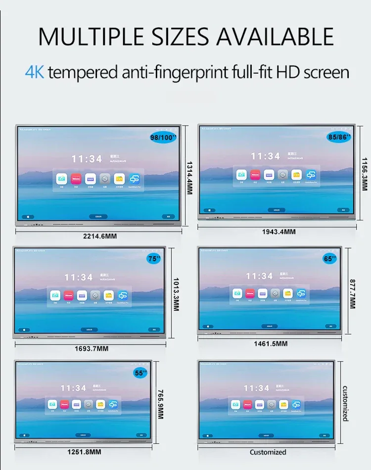 Smart LED Touch TV With Android WiFi 4K 50 55 65 75 Inch Smart Touch TV-Customizable Size OEM/ODM Karaoke TV Motherboard