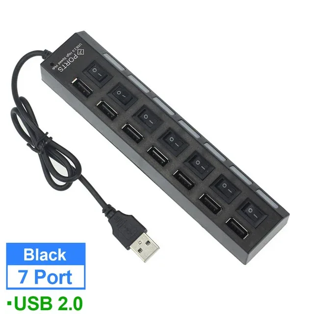 7 Ports USB 2.0 Hub Usb HUB 2.0 Multi USB Splitter Hub Multiple USB Expander 2.0 USB Hub 7 in 1 with On/Off Switch For PC Laptop