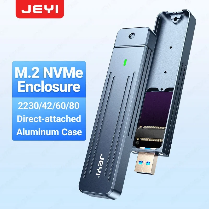 JEYI M.2 NVMe(USB 3.2 10Gbps)Direct-attach Enclosure,USB-A Plug In-line Aluminum 2242 2280 SSD Case With Magnet Protective Case