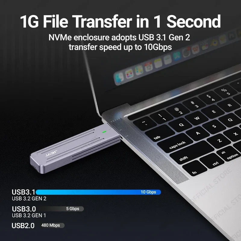 JEYI M.2 NVMe(USB 3.2 10Gbps)Direct-attach Enclosure,USB-A Plug In-line Aluminum 2242 2280 SSD Case With Magnet Protective Case