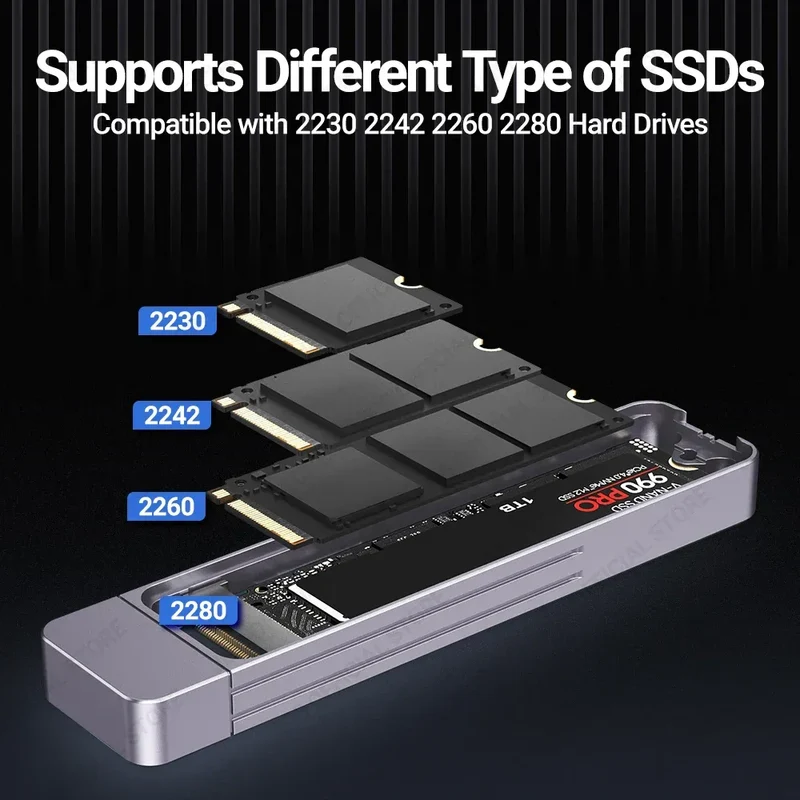 JEYI M.2 NVMe(USB 3.2 10Gbps)Direct-attach Enclosure,USB-A Plug In-line Aluminum 2242 2280 SSD Case With Magnet Protective Case