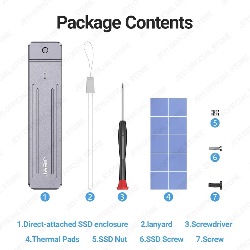 JEYI M.2 NVMe(USB 3.2 10Gbps)Direct-attach Enclosure,USB-A Plug In-line Aluminum 2242 2280 SSD Case With Magnet Protective Case