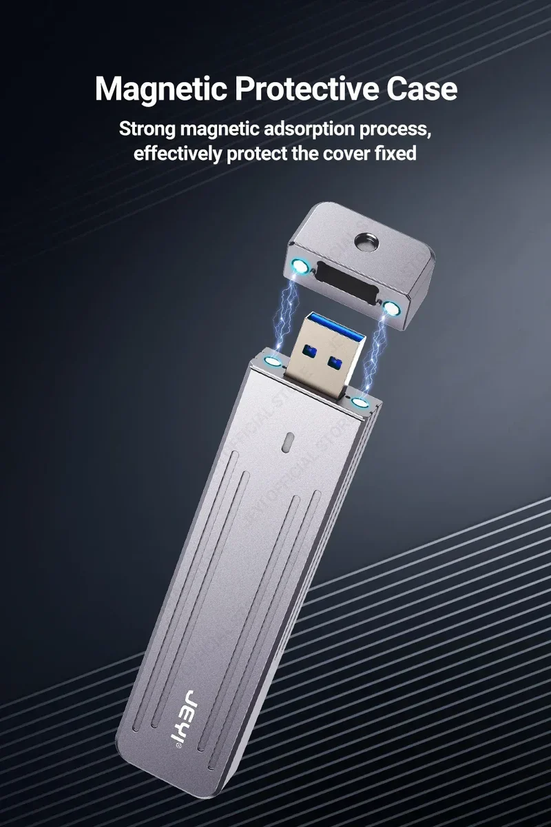 JEYI M.2 NVMe(USB 3.2 10Gbps)Direct-attach Enclosure,USB-A Plug In-line Aluminum 2242 2280 SSD Case With Magnet Protective Case