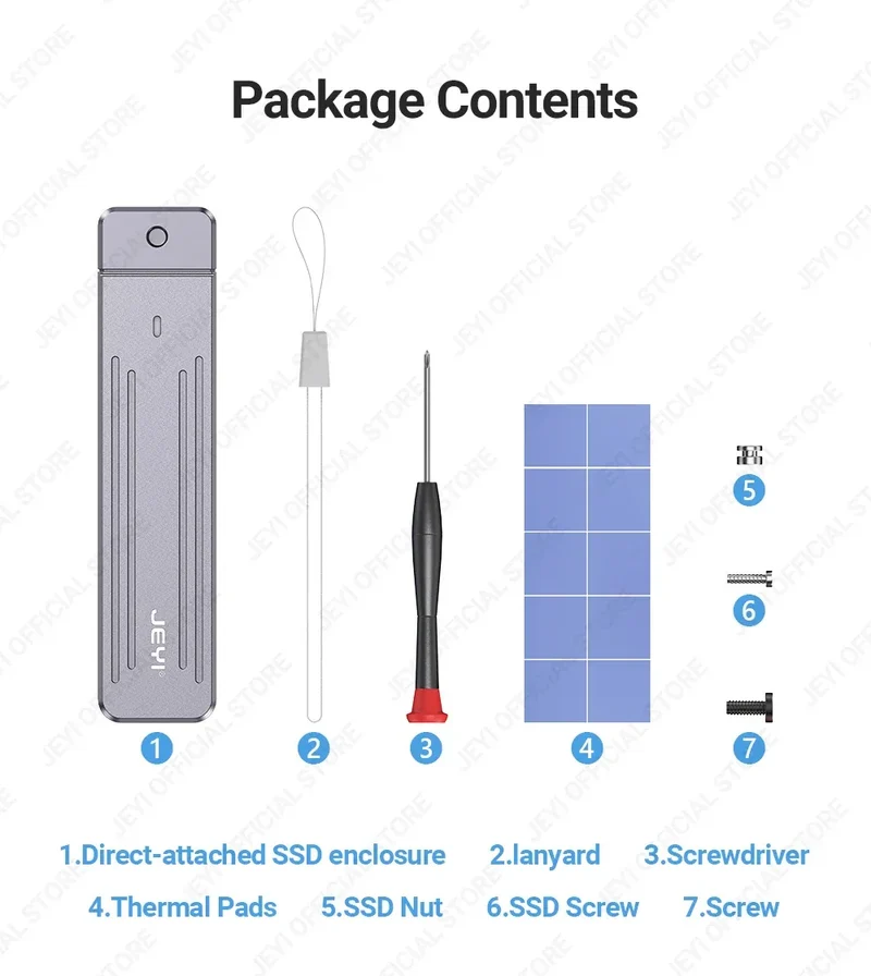 JEYI M.2 NVMe(USB 3.2 10Gbps)Direct-attach Enclosure,USB-A Plug In-line Aluminum 2242 2280 SSD Case With Magnet Protective Case