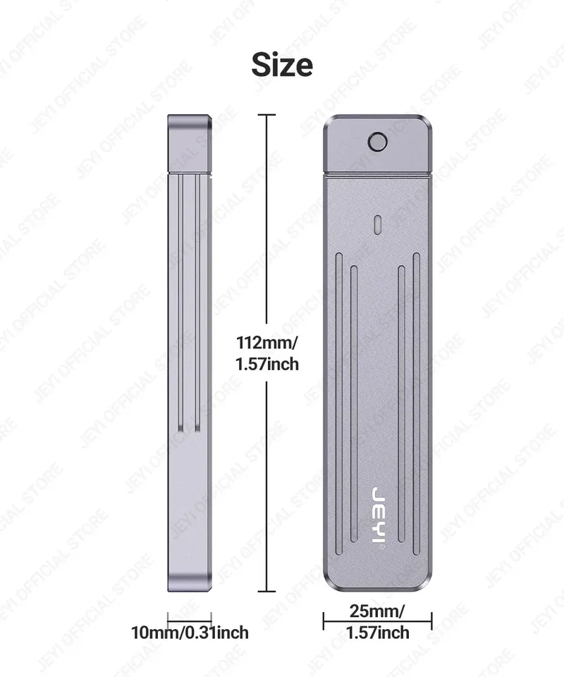 JEYI M.2 NVMe(USB 3.2 10Gbps)Direct-attach Enclosure,USB-A Plug In-line Aluminum 2242 2280 SSD Case With Magnet Protective Case