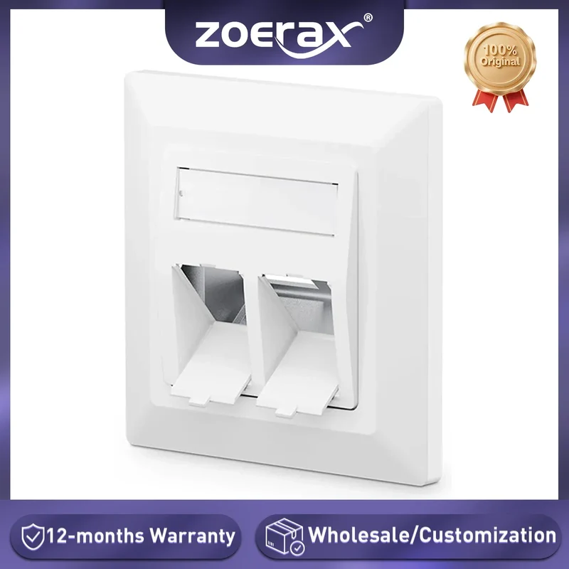ZoeRax 2-Port Flush-Mount Network Socket RJ45 Ethernet Data Socket Patch with RJ45 CAT8 CAT7 CAT6A Fully Shielded Keystone Jacks