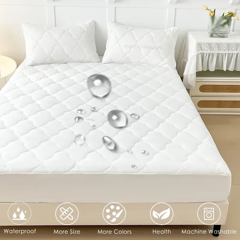 Waterproof Throw Mattress Cover Bed Fitted Sheet Mattress Bedspread Protector Pads Single/Double/King/Queen Full Size Gray/White