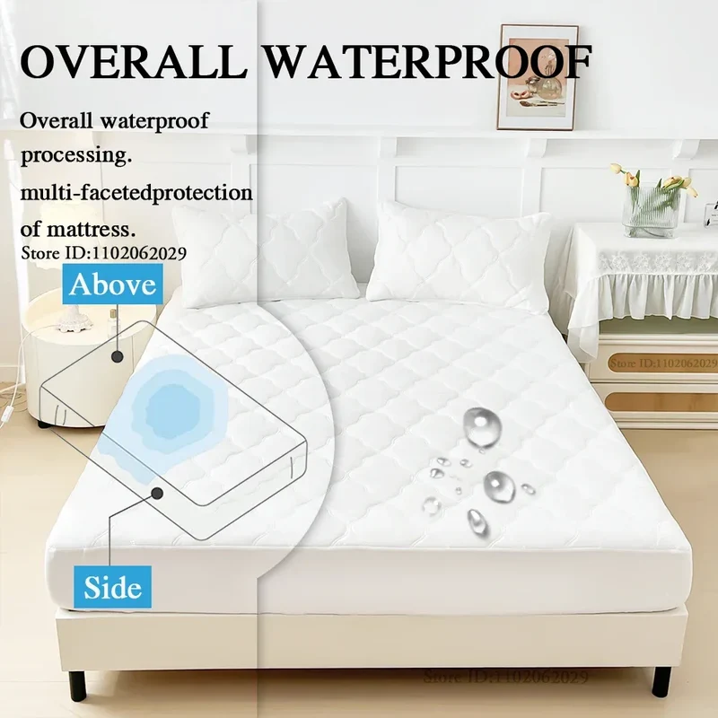 Waterproof Throw Mattress Cover Bed Fitted Sheet Mattress Bedspread Protector Pads Single/Double/King/Queen Full Size Gray/White