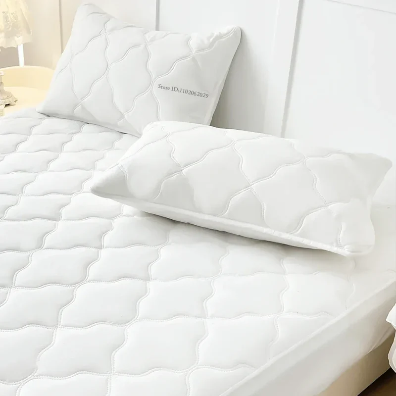 Waterproof Throw Mattress Cover Bed Fitted Sheet Mattress Bedspread Protector Pads Single/Double/King/Queen Full Size Gray/White