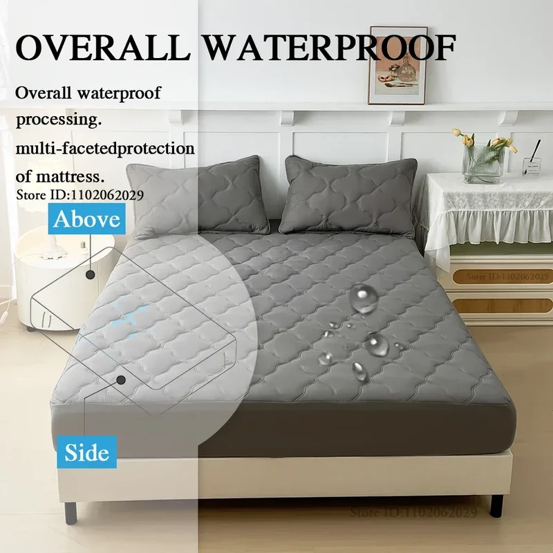 Waterproof Throw Mattress Cover Bed Fitted Sheet Mattress Bedspread Protector Pads Single/Double/King/Queen Full Size Gray/White