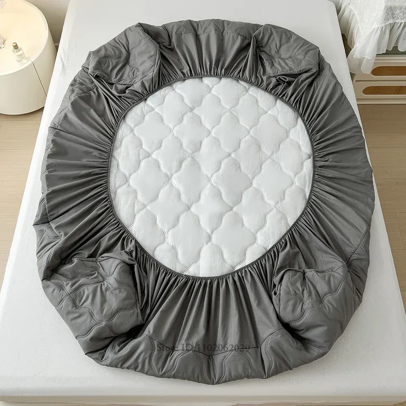 Waterproof Throw Mattress Cover Bed Fitted Sheet Mattress Bedspread Protector Pads Single/Double/King/Queen Full Size Gray/White