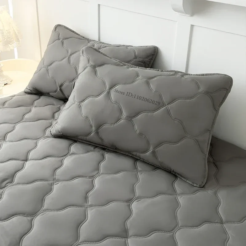 Waterproof Throw Mattress Cover Bed Fitted Sheet Mattress Bedspread Protector Pads Single/Double/King/Queen Full Size Gray/White