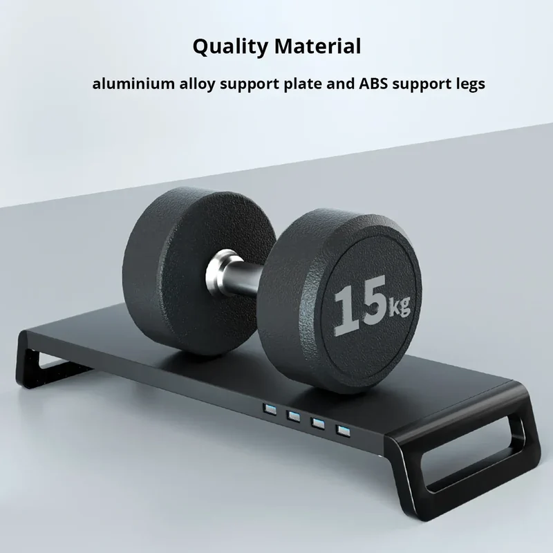 Computer Monitor Stand with 4 USB 3.0 Ports Durable Metal Monitor Support PC Keyboard Organizer Laptop Desktop Black Desk Stand