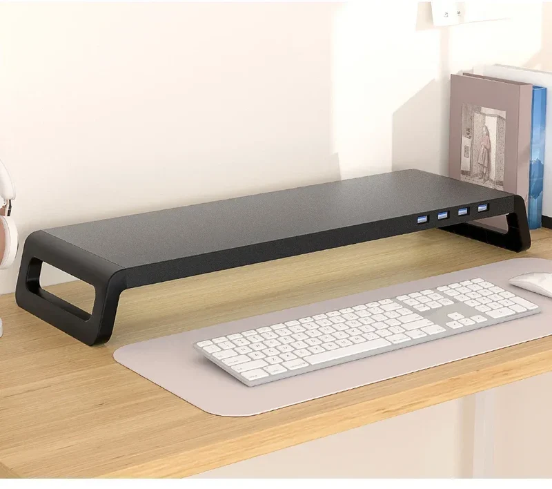 Computer Monitor Stand with 4 USB 3.0 Ports Durable Metal Monitor Support PC Keyboard Organizer Laptop Desktop Black Desk Stand