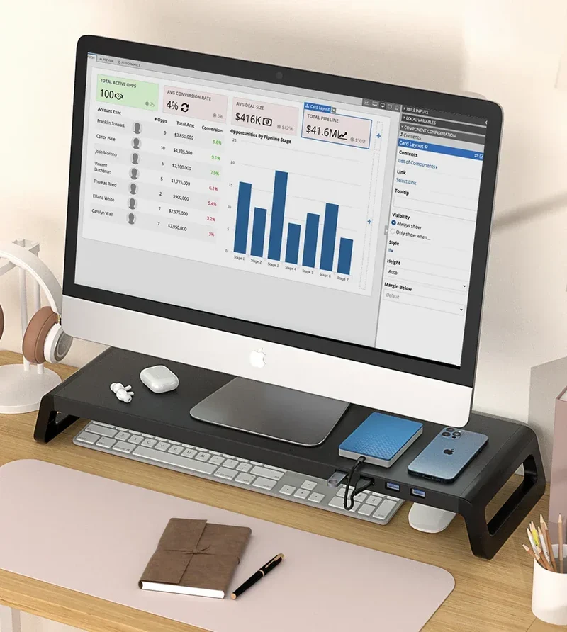 Computer Monitor Stand with 4 USB 3.0 Ports Durable Metal Monitor Support PC Keyboard Organizer Laptop Desktop Black Desk Stand