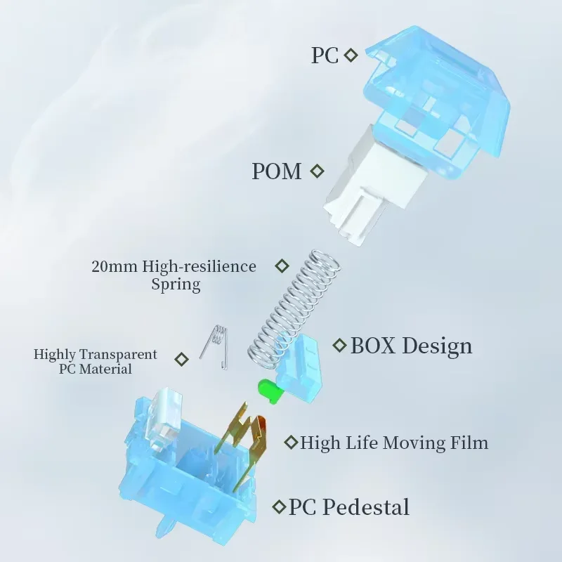 Kailh Arctic Fox Switches Clicky Tactile Keyboard Switch 5 Pins 63g RGB Switch With Light Guide Mechanical Keyboard MX Switches