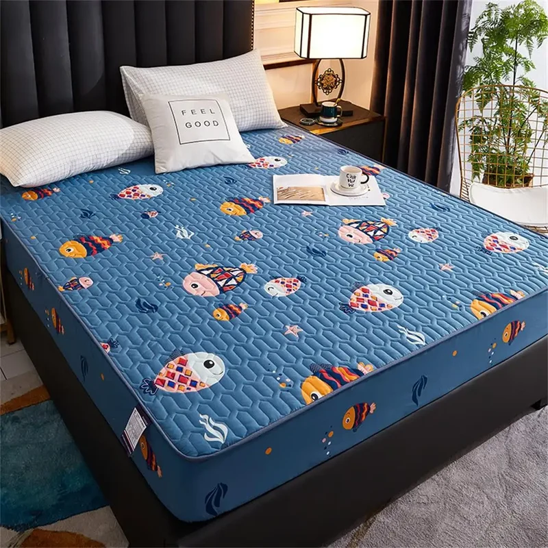 Waterproof Thicken Mattress Pad Protector Skin-Friendly Durable Fitted Sheet Bed Cover Latex Mat Cover 120x200 150x200 180x200