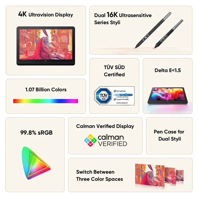 XPPen Artist Pro 19 (Gen 2) 4K Graphics Tablet Monitor with 99.8% sRGB X3 Pro Stylus 18.4 Inch Drawing Display for Windows Mac