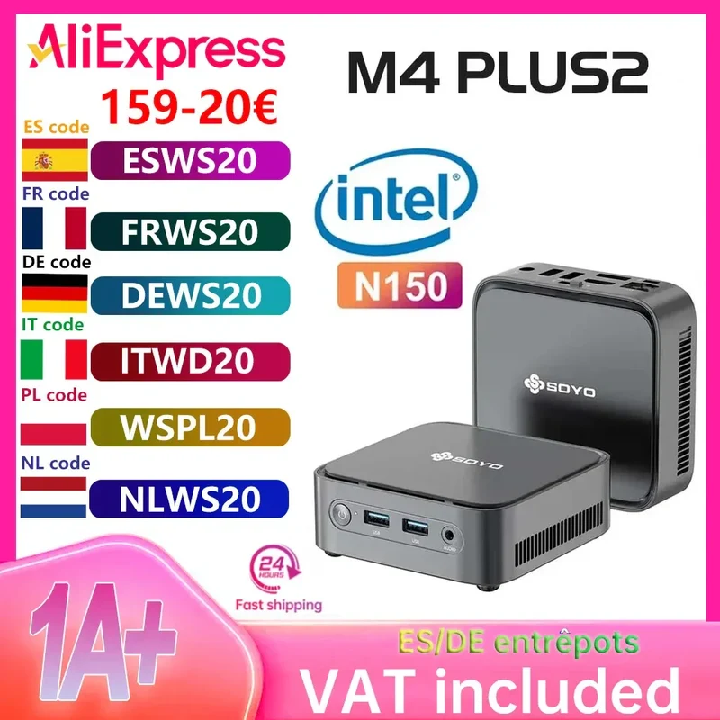 SOYO M4 PLUS2 Mini PC Intel Alder Lake N150 Windows 11 Pro Mini PC 16GB DDR4 512GB PCIe M.2 SSD WiFi 5 BT4.2 Desktop Computer