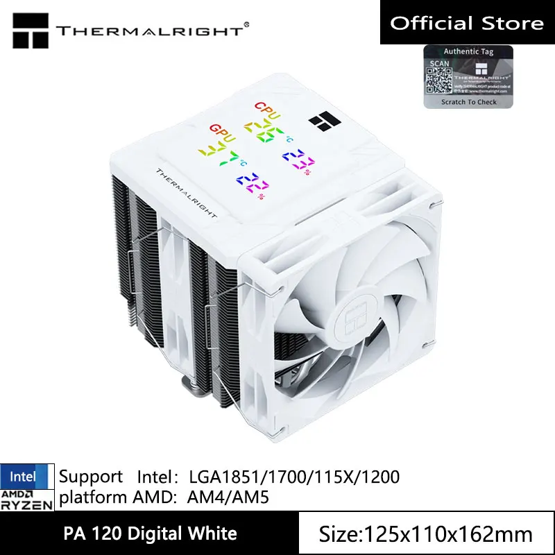 Thermalright PA 120 Digital Chassis Air Cooling Radiator，6 heat pipe/CPU/CPU simultaneous monitoring/Supports LGA1851/1700/AM5
