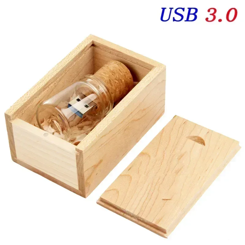 JASTER USB 3.0 U Disk Glass Drift Bottle With Cork Flash Drive Pendrive 4GB 8GB 16GB 32GB 64GB 128GB Wedding Gift (Free Logo)