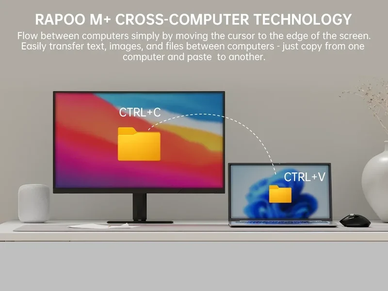 Rapoo MT760 Rechargeable Multi-mode Wireless Mouse Ergonomic 3200 DPI Easy-Switch Up to 4 Devices Bluetooth Mouse Office Mice