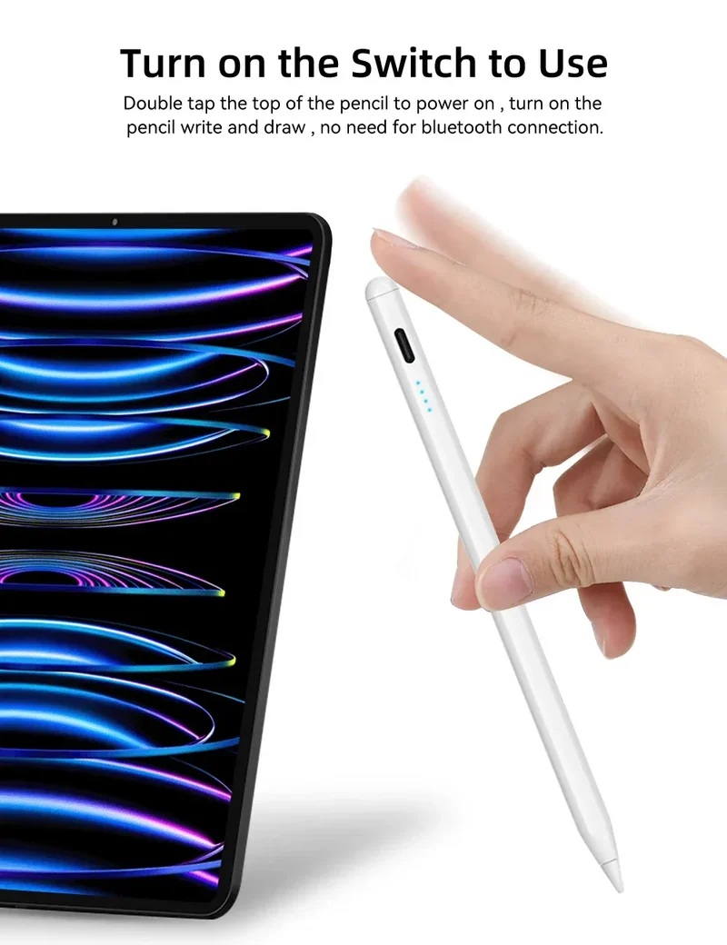 For iPad Air 6 M2 Stylus Pencil with Palm Rejection Tilt iPad Pen for 2024 iPad Pro M4 Pro 11/12.9 iPad 5/6/7/8/9/10th mini 6