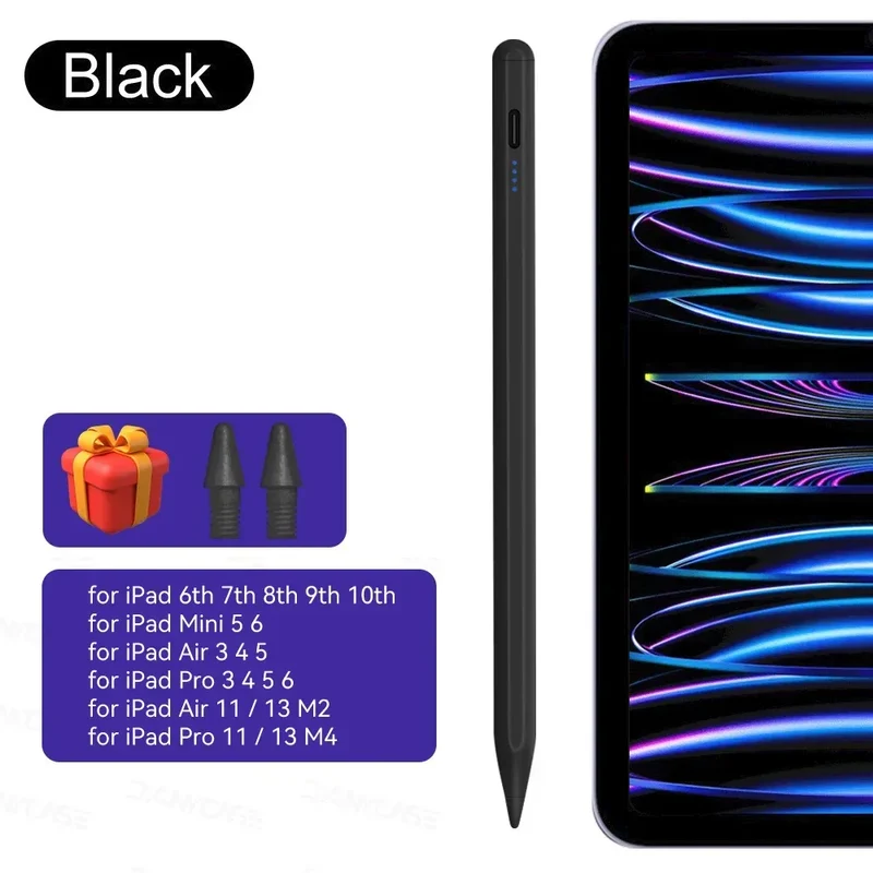 For iPad Air 6 M2 Stylus Pencil with Palm Rejection Tilt iPad Pen for 2024 iPad Pro M4 Pro 11/12.9 iPad 5/6/7/8/9/10th mini 6