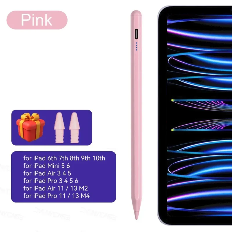 For iPad Air 6 M2 Stylus Pencil with Palm Rejection Tilt iPad Pen for 2024 iPad Pro M4 Pro 11/12.9 iPad 5/6/7/8/9/10th mini 6