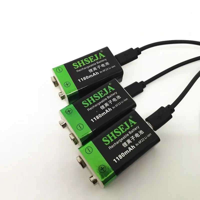 1180MAH 9v usb rechargeable battery lithium 6f22 9V li-ion batteries for multimeter Smoke alarm metal detector etc batteries