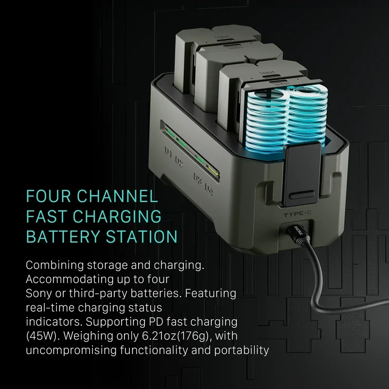 TILTA EN-EL15C Battery 2400mAh Portable Charging Station (4 Channel) for Nikon ZR Z8 Z7 Z6 Z63/62 Z5 ZF Z7II Z6II D850 D810 D710