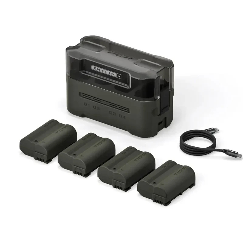 TILTA EN-EL15C Battery 2400mAh Portable Charging Station (4 Channel) for Nikon ZR Z8 Z7 Z6 Z63/62 Z5 ZF Z7II Z6II D850 D810 D710