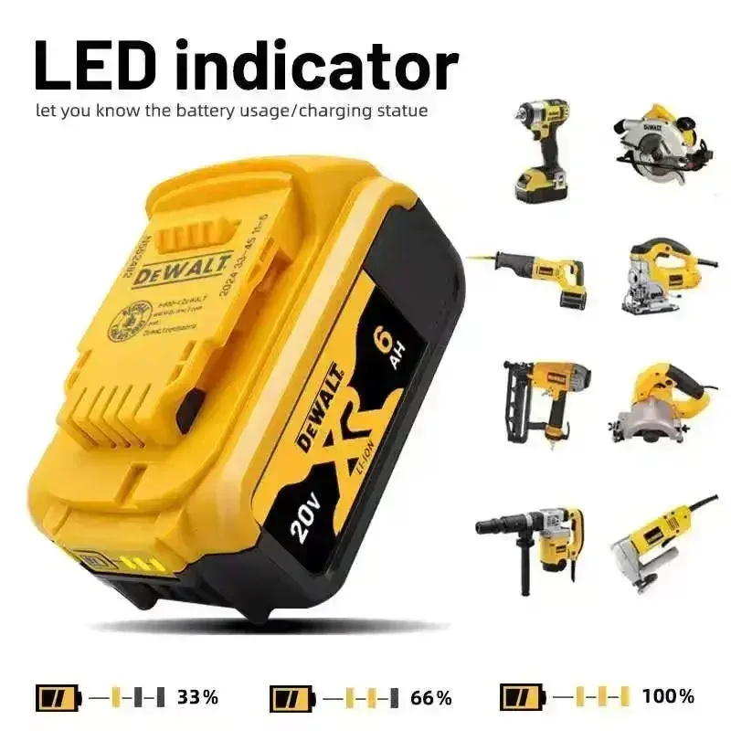 Original Dewalt 20V Battery, dewalt 2AH 3 5AH/6AH Rechargeable Lithium-Ion Battery, Dewalt DCB206 Power Tool Replacement Battery