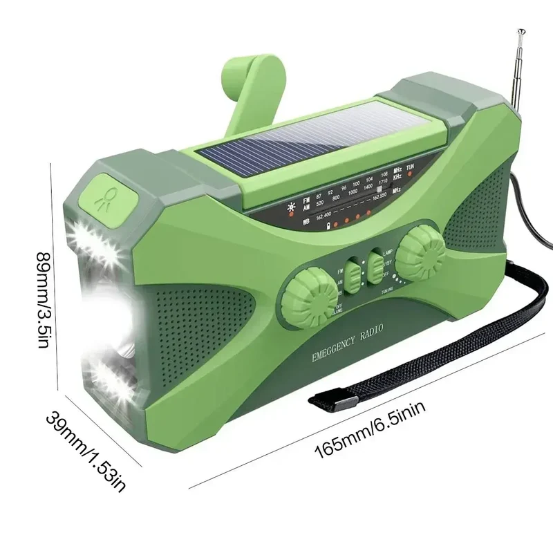Multifunctional 10000mAh Solar Crank Radio AM/FM/NOAA Weather Alert, Dual Stereo Speakers, Phone Charger, LED Torch & SOS Alarm
