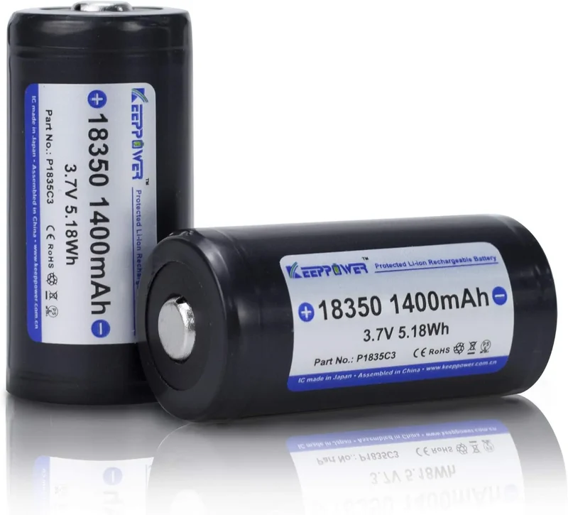 KeepPower P1835C3 18350 3.7V 1400mAh Protection Rechargeable Lithium Ion Battery for Flashlight