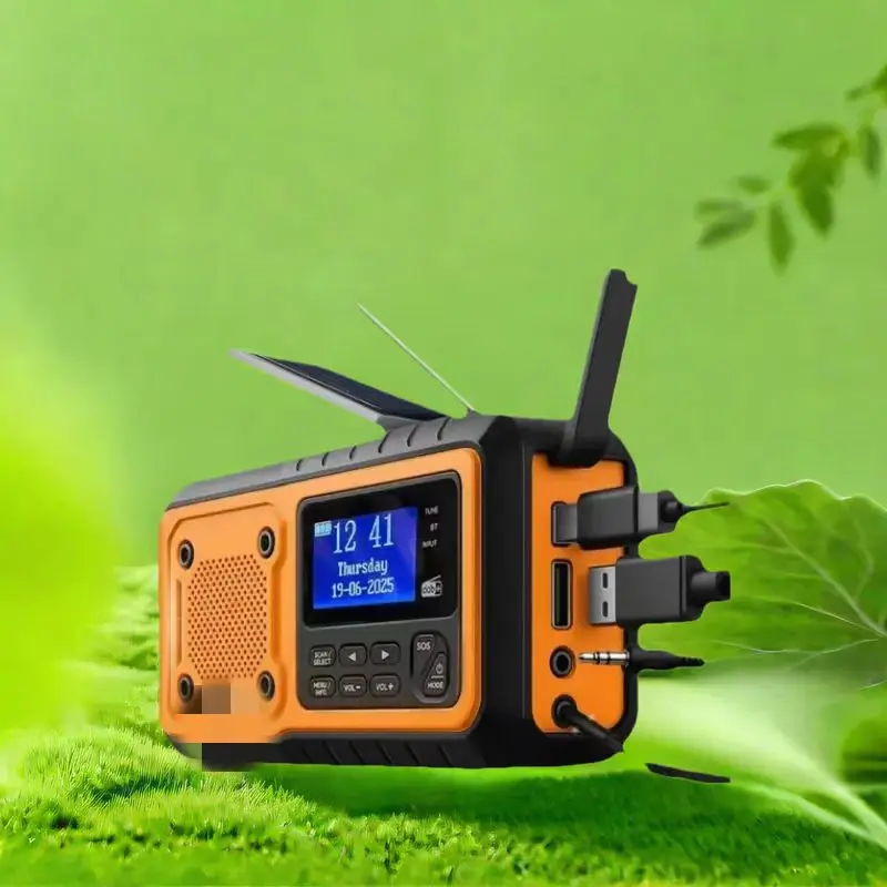 DAB376BT Crank Radio DAB+FM BT Emergency Radio with 5000 mAh Battery Solar with Alarm Clock Hand Crank Blackout Emergency use