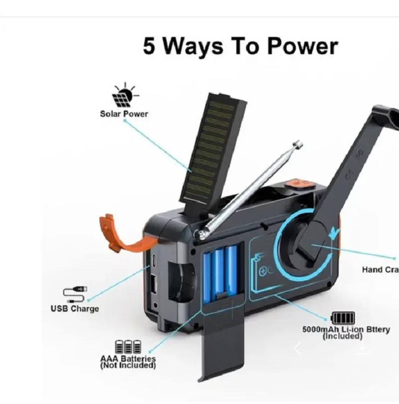 DAB376BT Crank Radio DAB+FM BT Emergency Radio with 5000 mAh Battery Solar with Alarm Clock Hand Crank Blackout Emergency use