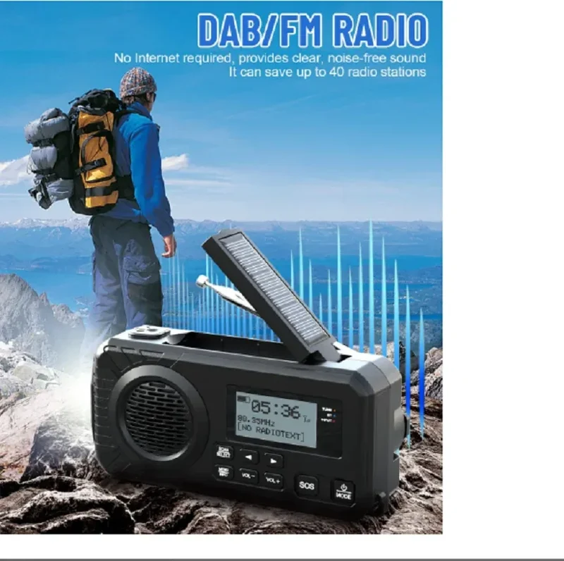 DAB376BT Crank Radio DAB+FM BT Emergency Radio with 5000 mAh Battery Solar with Alarm Clock Hand Crank Blackout Emergency use