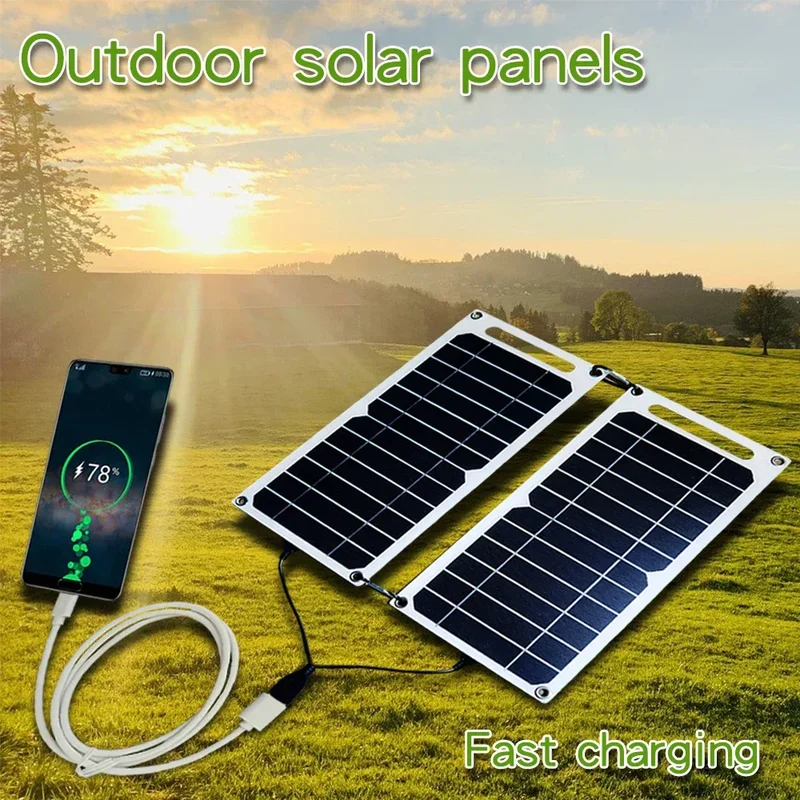 Fast Charging Dual Solar Panel Hiking Camping USB 5V Waterproof Portable Mobile Phone Power Bank Charging Detachable fold