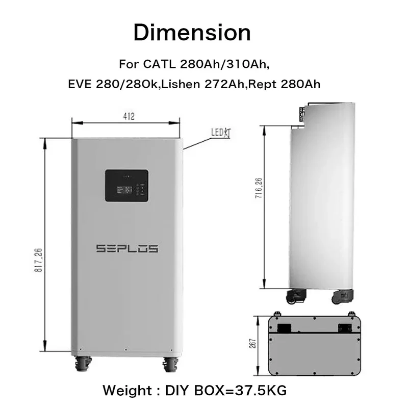 EU Stock 3.0 Seplos Kits Lifepo4 Battery 48V 280AH 310AH 320AH Power Bank Stand Battery Box 2A Balance Rechargeable Solar