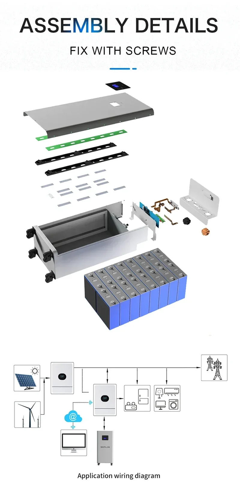 EU Stock 3.0 Seplos Kits Lifepo4 Battery 48V 280AH 310AH 320AH Power Bank Stand Battery Box 2A Balance Rechargeable Solar