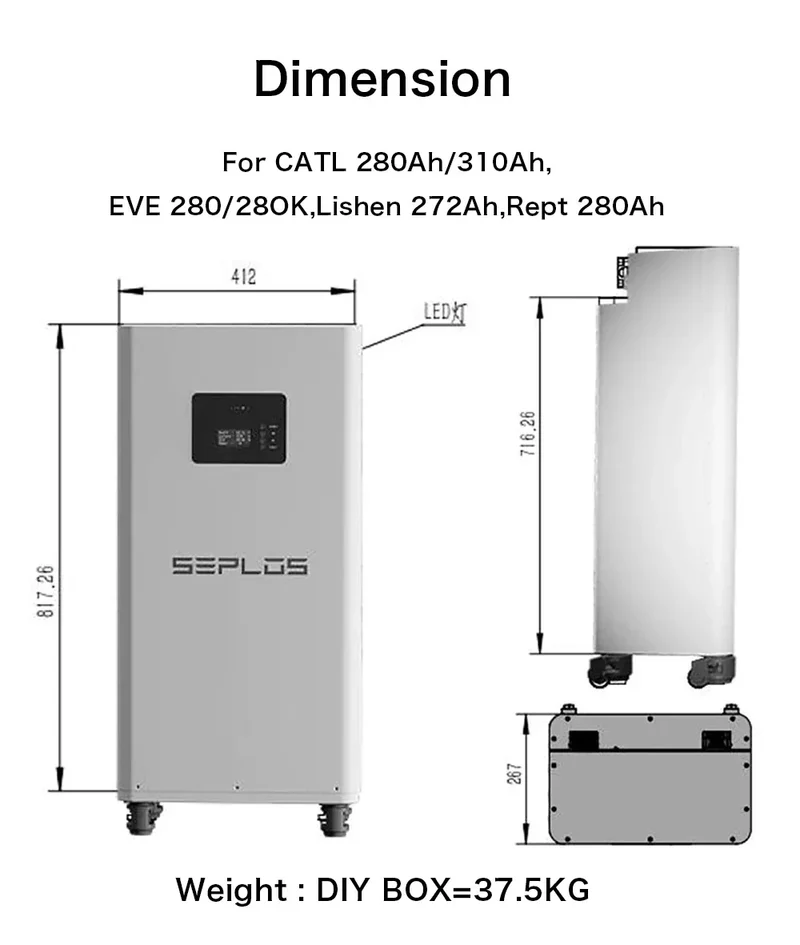 EU Stock 3.0 Seplos Kits Lifepo4 Battery 48V 280AH 310AH 320AH Power Bank Stand Battery Box 2A Balance Rechargeable Solar