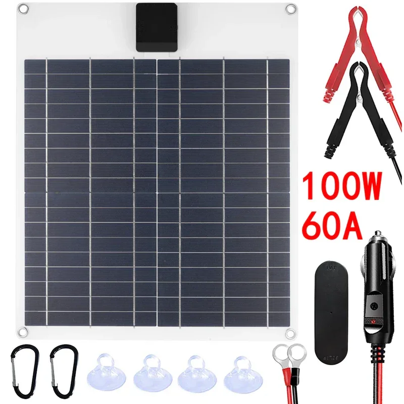 100W 5A-60A Solar Car Battery Charger Kit 5V/12V Fast Charging, high current fast charging Built-in Voltage Regulator