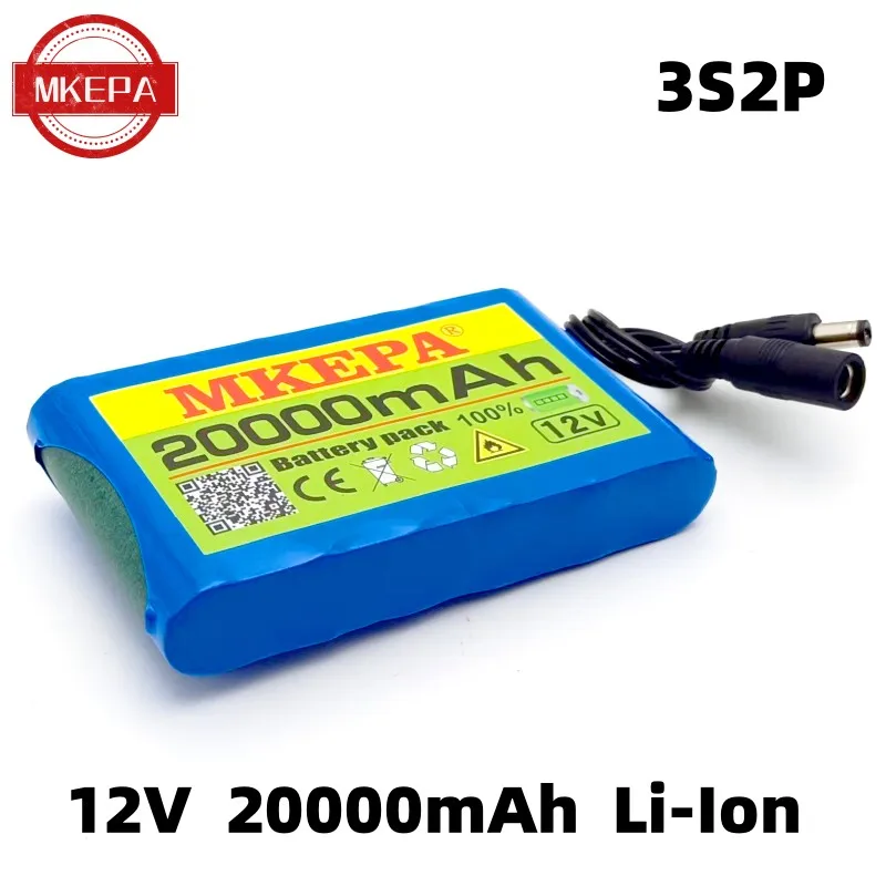 18650 12V 20000mah 3s2p Capacity DC 12.6v 20Ah Portable Rechargeable Li-ion Battery for fishing lights